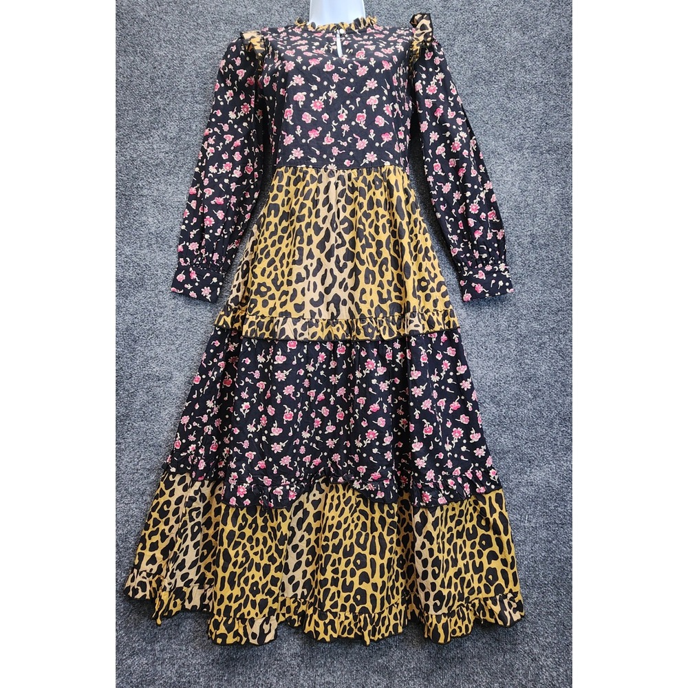 Scotch & Soda Nordic Tales Girls Floral Leopard Tiered Ruffle Maxi Dress Size 14